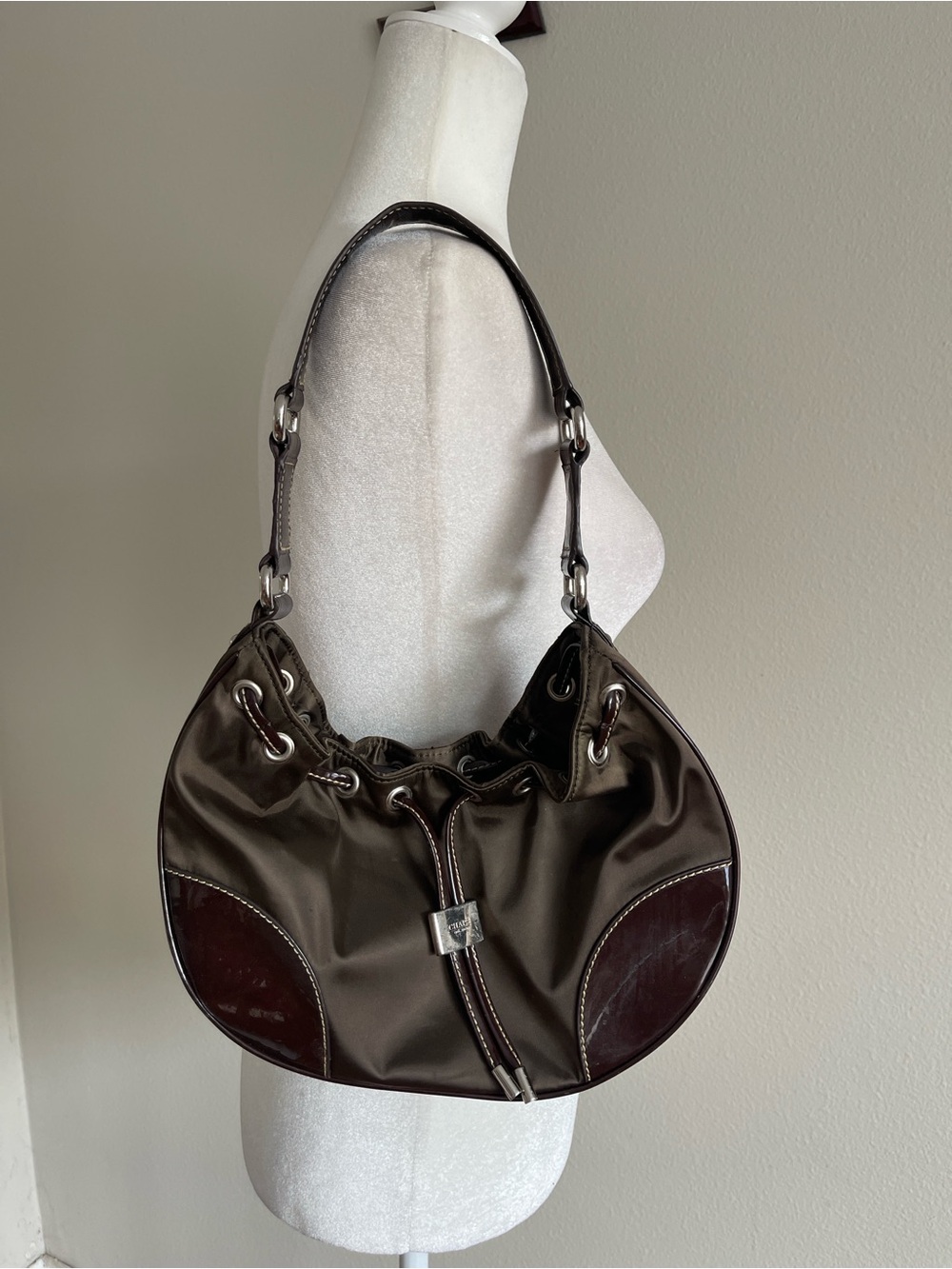 Chaps Brown Shoulder Hobo Bag with Dark Brown Accents